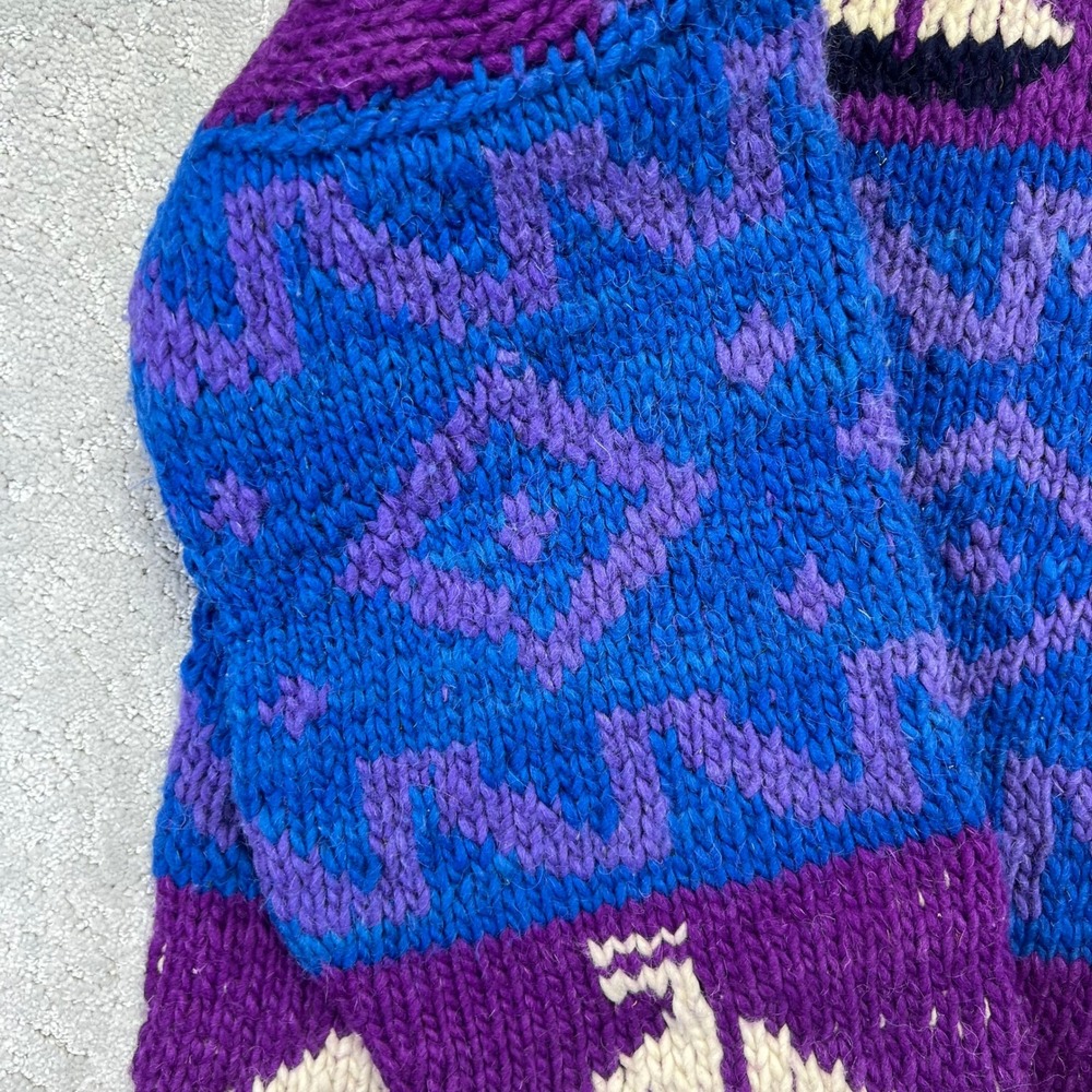 Vintage Hand Made Wool Sweater L/XL?? Sailboat Nautical Knit Blue Chunky Ecuador - Picture 15 of 16